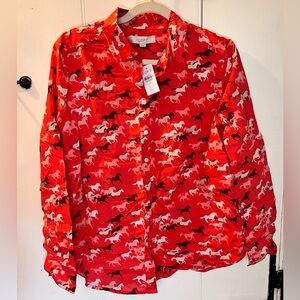Anne Taylor Loft. Red horse print cotton button up shirt. Size large. New w/ tag
